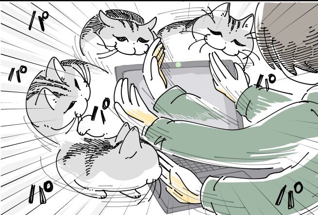 リモート打ち合わせ見学ネコ